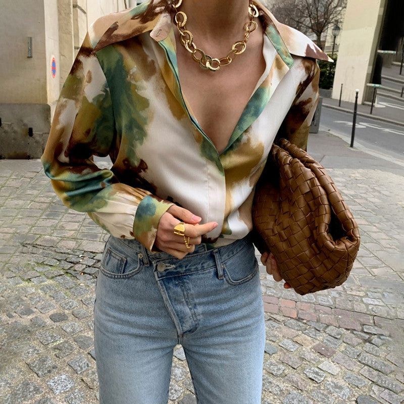 Printed Loose Casual Long-Sleeved Shirt Top