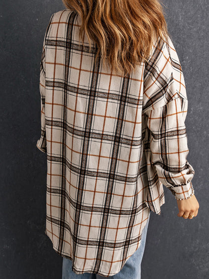 Chemise à carreaux à manches longues pour femmes, Cardigan ample, longueur aux cuisses, européen et américain, chemise assortie avec tout