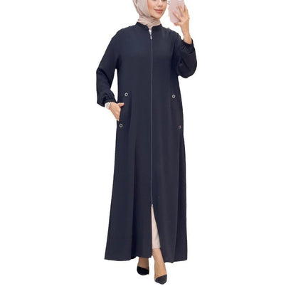 Robe décontractée ample à col montant et poche zippée pour femmes, mode