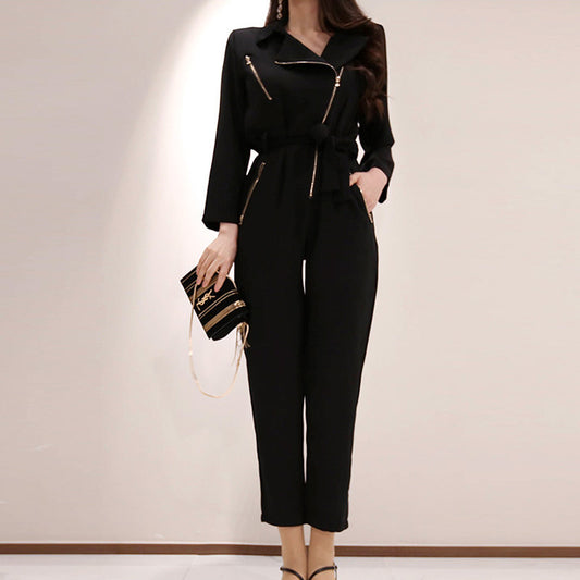 Temperament Suit Collar High Waist Loose Casual Retro Jumpsuit