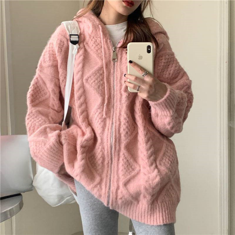 Pull mi-long à capuche et fermeture éclair pour femme