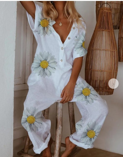 Ladies Floral Print Casual Long Jumpsuit