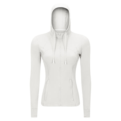 Veste de sport à capuche pour femmes, coupe cintrée, fermeture éclair élastique, vêtements de course à pied, de Yoga