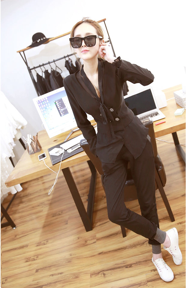 Chiffon Top Slightly Permeable Inside Matching Slim Bow Temperament Shirt