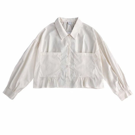 Loose Thin Wild Cute Girly Short Shirt With Ruffles