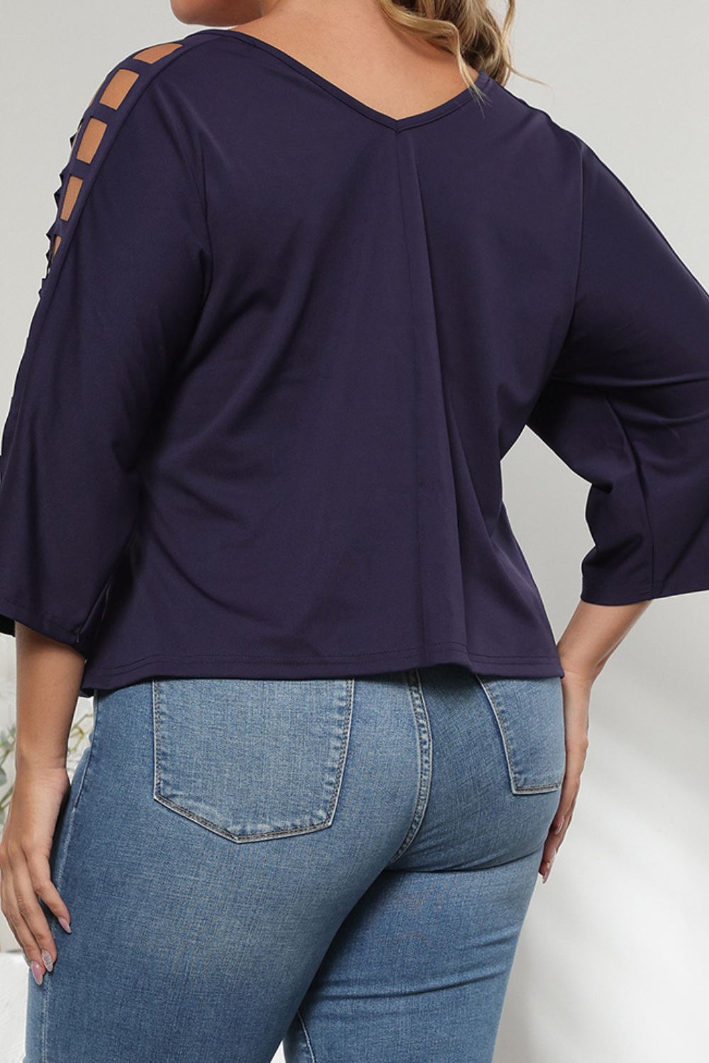 Blouse Découpée à Manches Trois-Quarts de Grande Taille