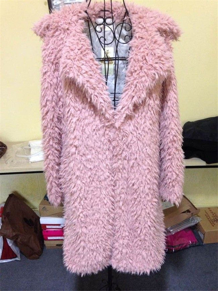 Autumn And Winter Ladies New Lamb Wool Long Trench Coat Imitation Fur Suit Coat Overcoat