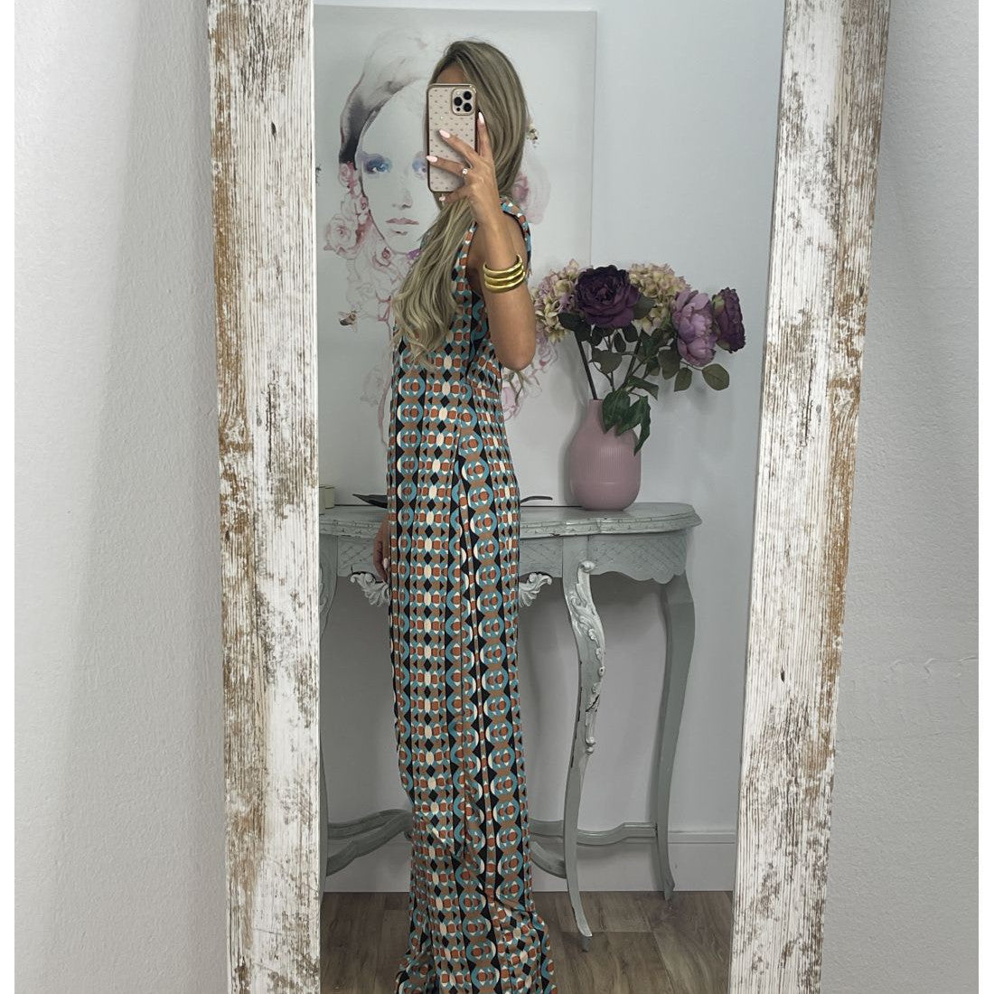 Printed Round Neck Sleeveless Trousers Suit