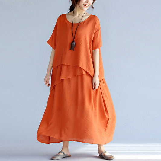 Robe longue irrégulière confortable en coton et lin artistique de couleur Pure européenne et américaine