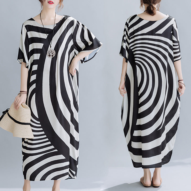 Robe longue imprimée à rayures pour femmes