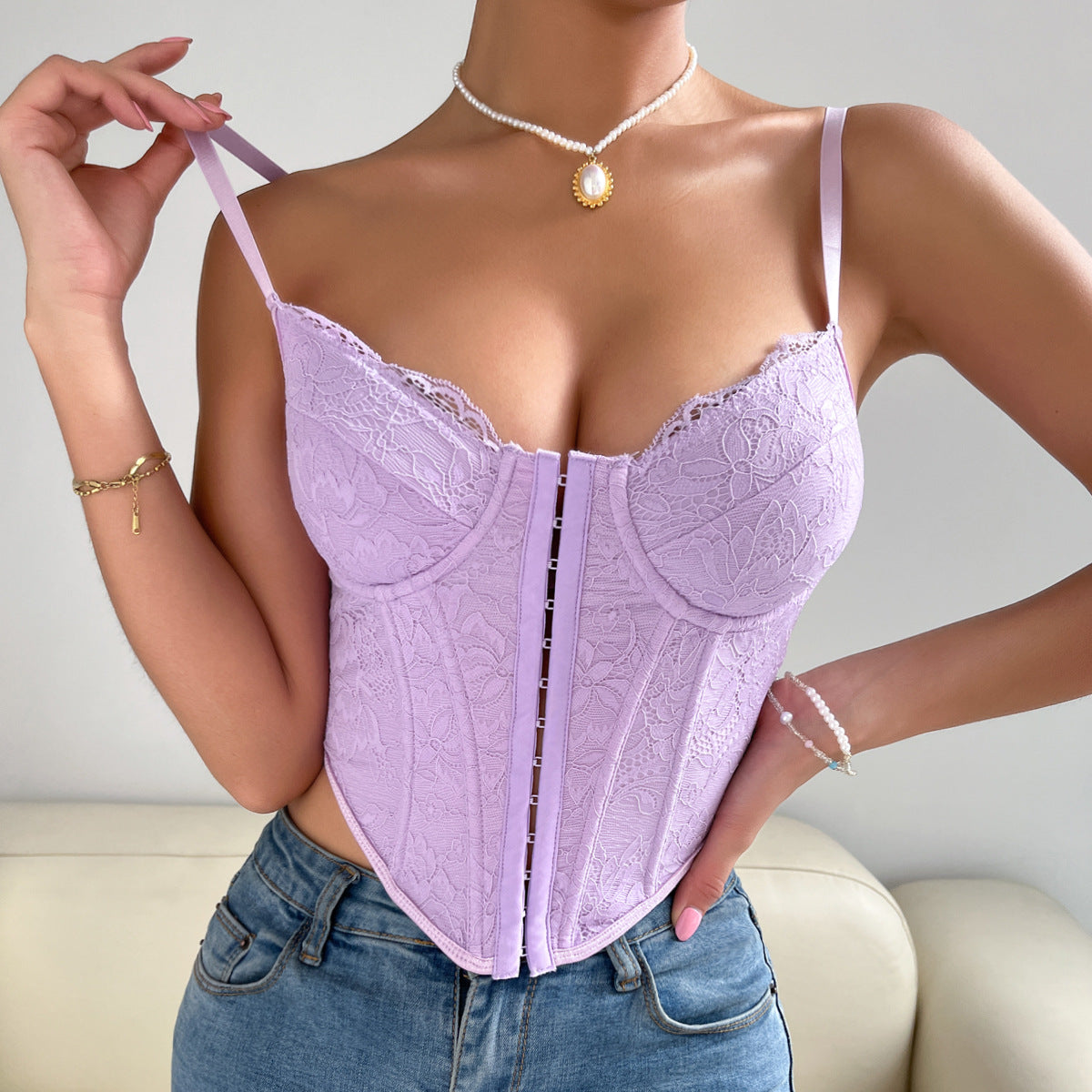 Lilas Pur Gilet Hot Girl Style