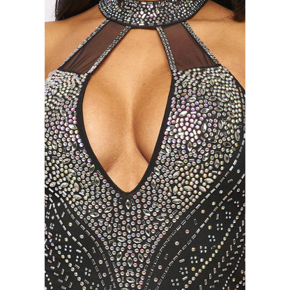 Women's Skinny Mesh Rhinestone Sleeveless Jumpsuit