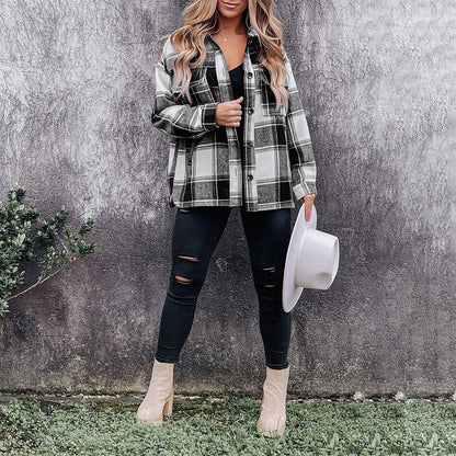 Plaid Long-Sleeved All-Match Casual Shirt Cardigan Jacket