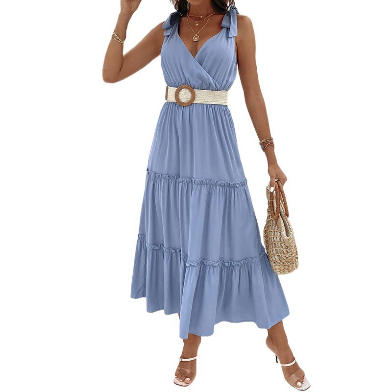 Women's Solid Color Sling High Waist Dress