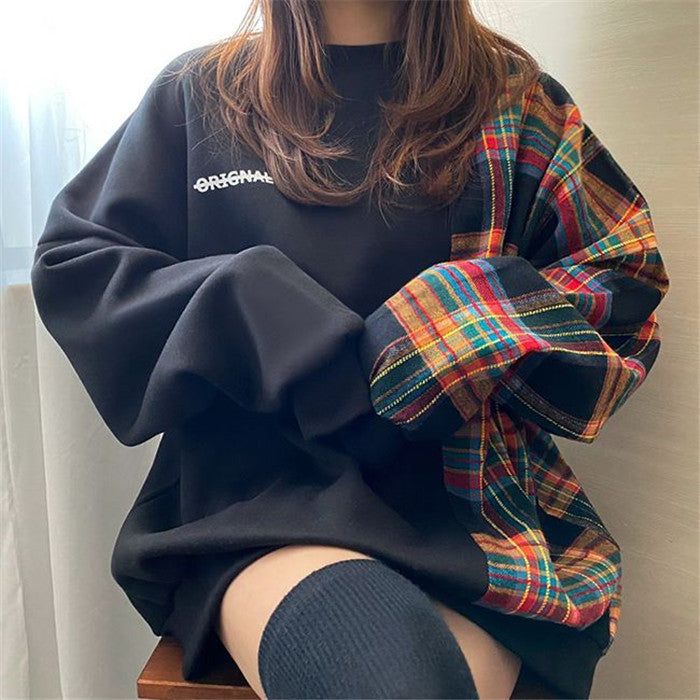 Loose Puff Sleeve Pullover Sweatshirt With Stitching Letters