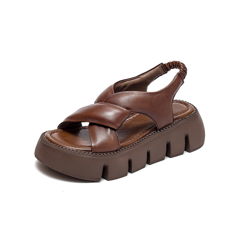 Sandalias retro de moda de estilo romano con plataforma de piel de vaca de capa superior