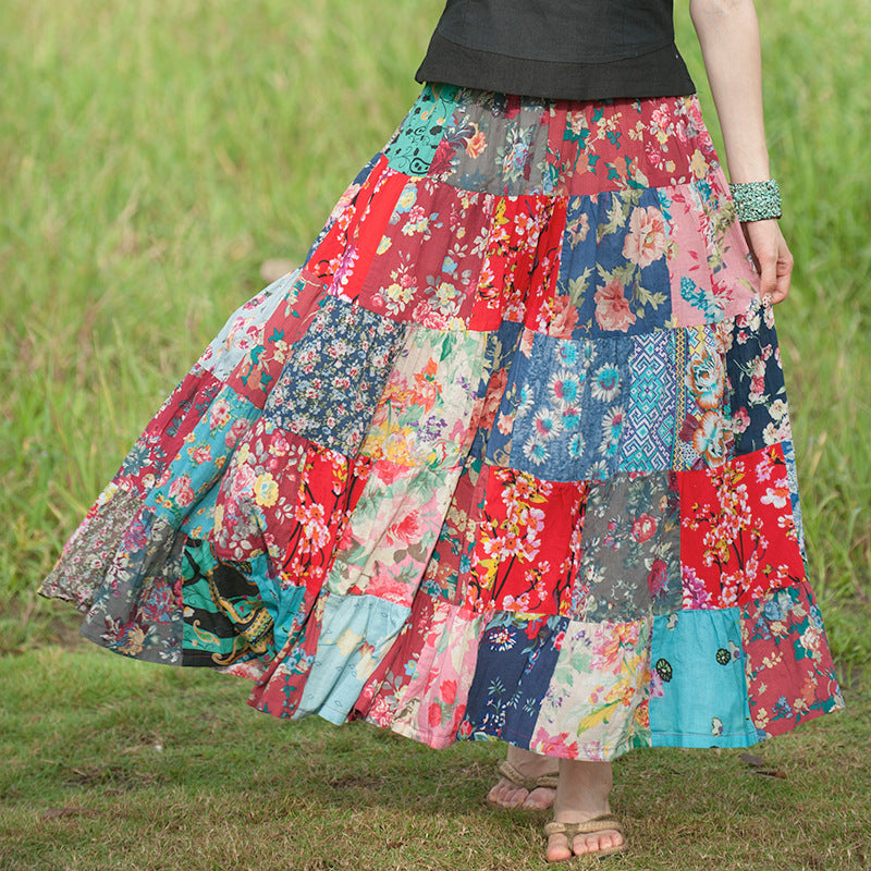 Bohemian Style Printing Skirt Vacation Style