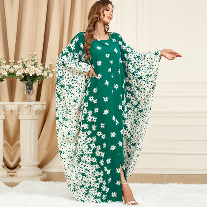 Robe manches chauve-souris mode ample grande taille vert