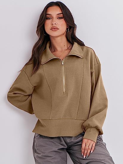 Pull à manches longues et demi-fermeture éclair pour femme