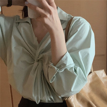 French Lapel Loose Temperament Women's Long-sleeved Shirt