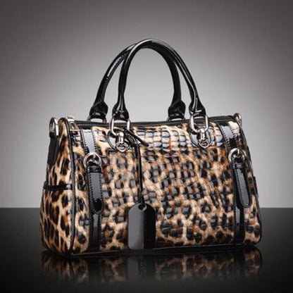 Bolso de mano con estampado de leopardo, de moda, de piel a juego, de gran capacidad, con un solo hombro