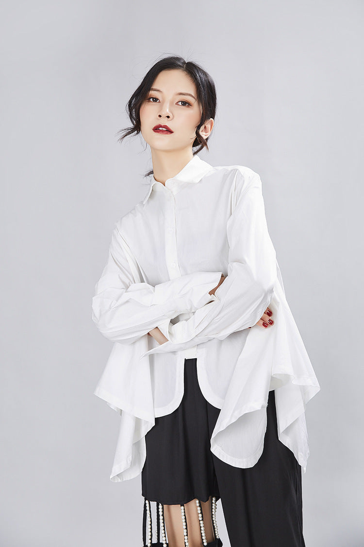 Spring Women's  Design Sense Irregular Loose Long Sleeve Shirts