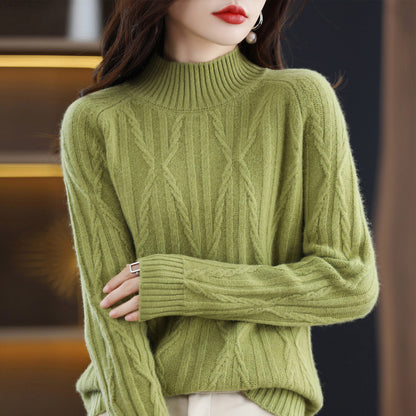 Pure Wool Autumn And Winter Women's Short Half Turtleneck Solid Color Sweater