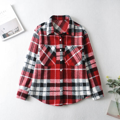 European And American Women's Loose Plaid Shirt Jacket