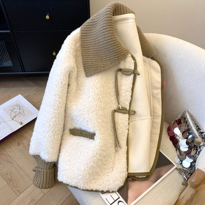 Lapel Lamb Wool Small Warm Thickened Fur Integrated Chinese Button Knots Cotton-padded Jacket