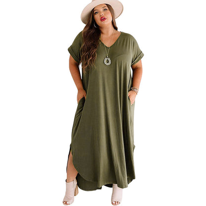 Short Sleeve Loose And Simple V-neck Dress