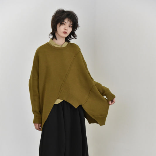 Women's Irregular Stitching Japanese Batwing Sleeve Pullover Sweater