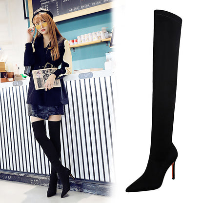 European And American Style Fashion High Heel Elastic Stiletto Heel Pointed-toe Skinny Pedicure Over-the-knee Boots