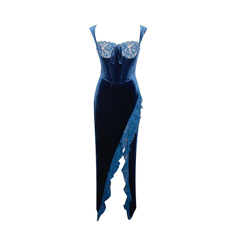 Women's Fashion Velvet Lace High Waist Slim-fit Suspender Dress