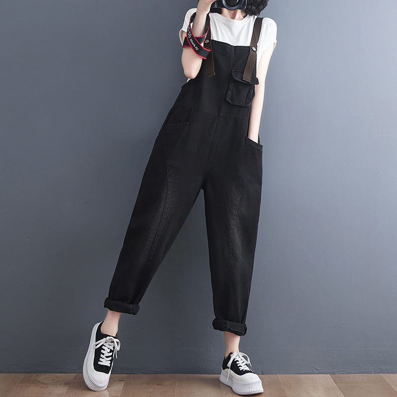 New Style Denim Overalls Women's Casual Loose Retro Suspenders