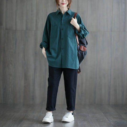 Solid Color Long-sleeved Shirt Jacket Plus Size Women's Clothing