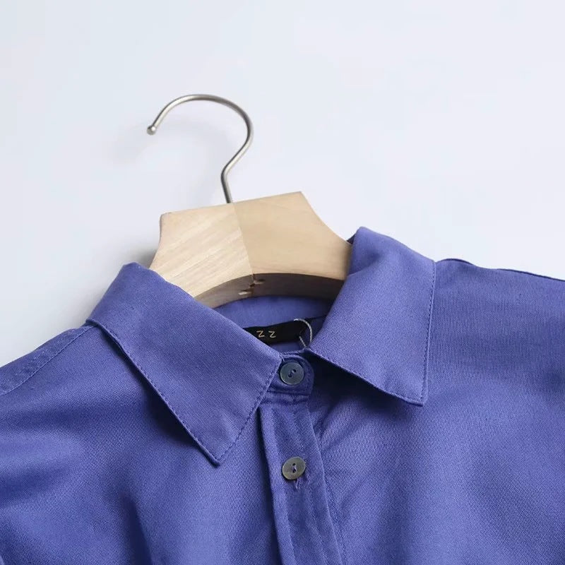 Solid Color Lapel Single Breasted Long Sleeve Casual Shirt