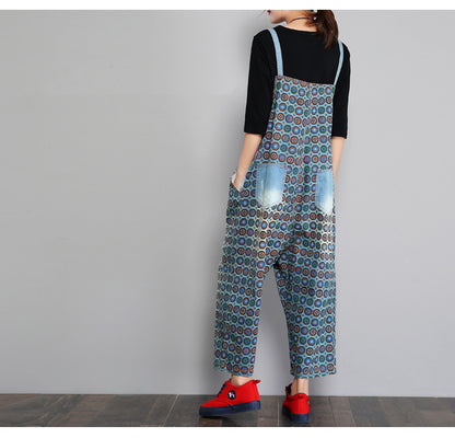 Denim Overalls Women's Loose Slimming Nine-point Jumpsuit