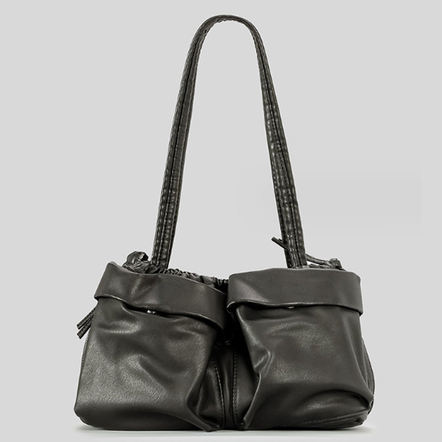 Bolso de hombro versátil de gran capacidad de cuero suave con múltiples bolsillos para mujer