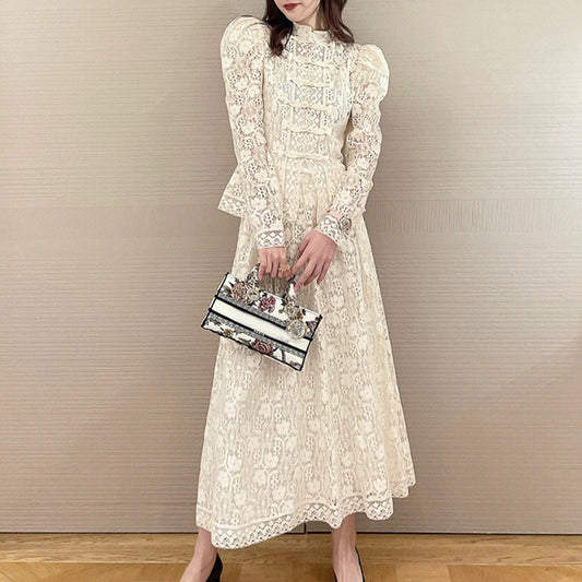 Retro Dress Republic Of China Style White Lace Dress Two-piece Set