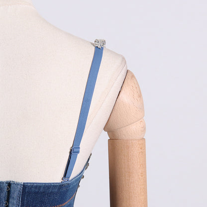 Back Zipper Fly Denim Crystal Stitching Vest