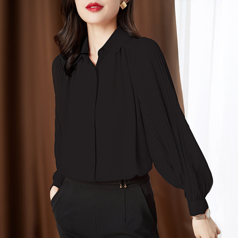 Loose Long-sleeved Women's Fashion Puff Sleeve Lapel Chiffon Shirt