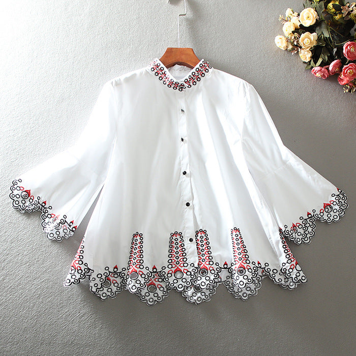 European Station Loose A Version Ruffled Short Shirt Ethnic Style