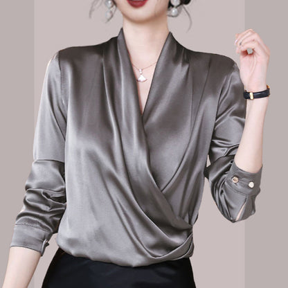 Niche V-neck Women's Satin Shirt High-quality Top