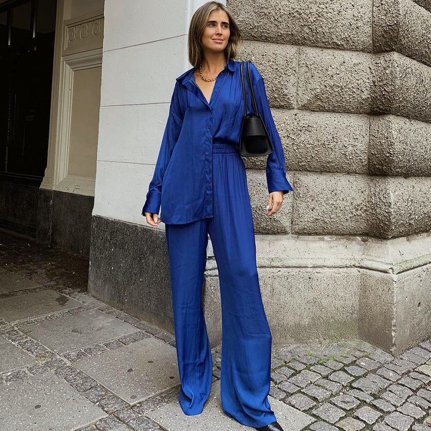 Women's Dinklein Blue Shirt And Floor Pants Two-Piece Set