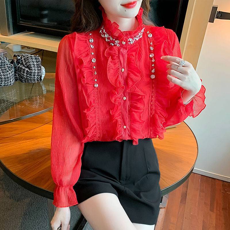 Women's Pure Desire Chiffon Fashion Fungus Edge Top Shirt