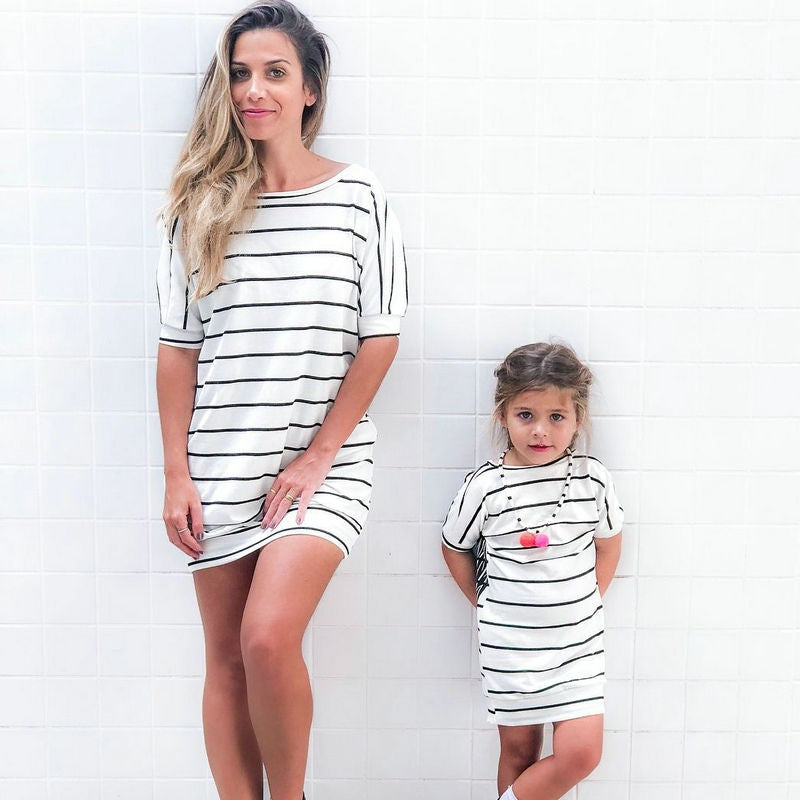 Short Sleeve Striped Dress Summer Family Matching Outfi