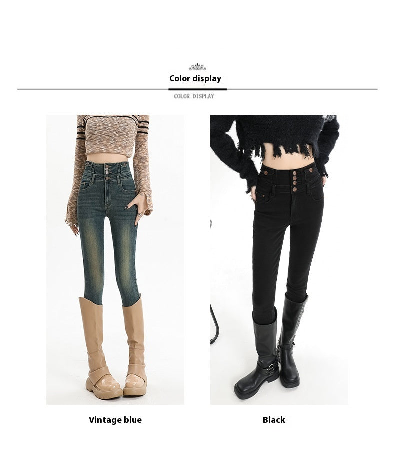 Retro Denim Skinny Pants Women's High Waist Slim Fit