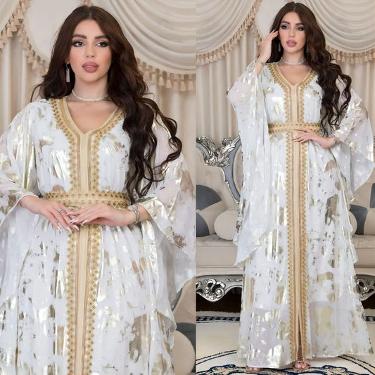 Muslim Chiffon Bronzing Robe Containing Belt Dress