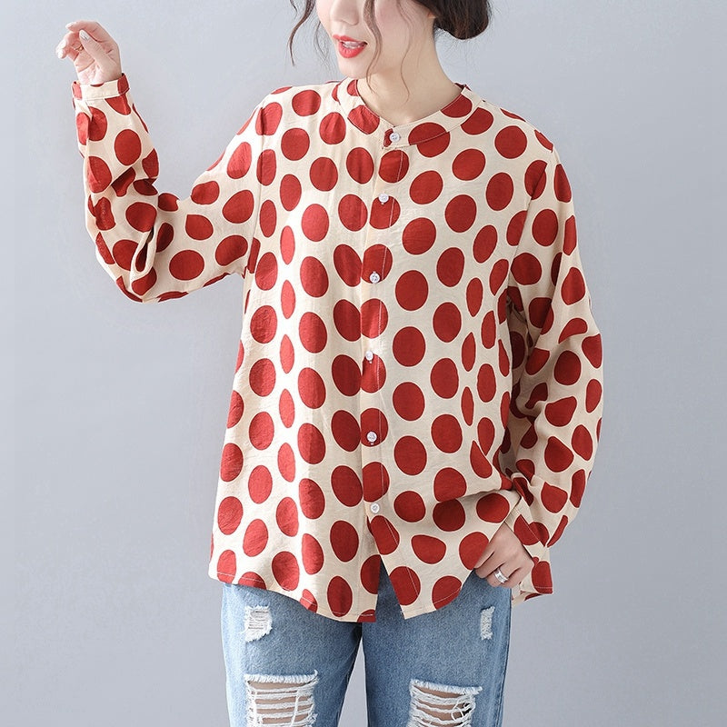 Shirt Long Sleeve All-match Small Stand-up Collar Shirt Plus Size Women's Clothing