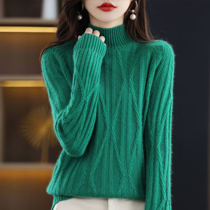 Pure Wool Autumn And Winter Women's Short Half Turtleneck Solid Color Sweater